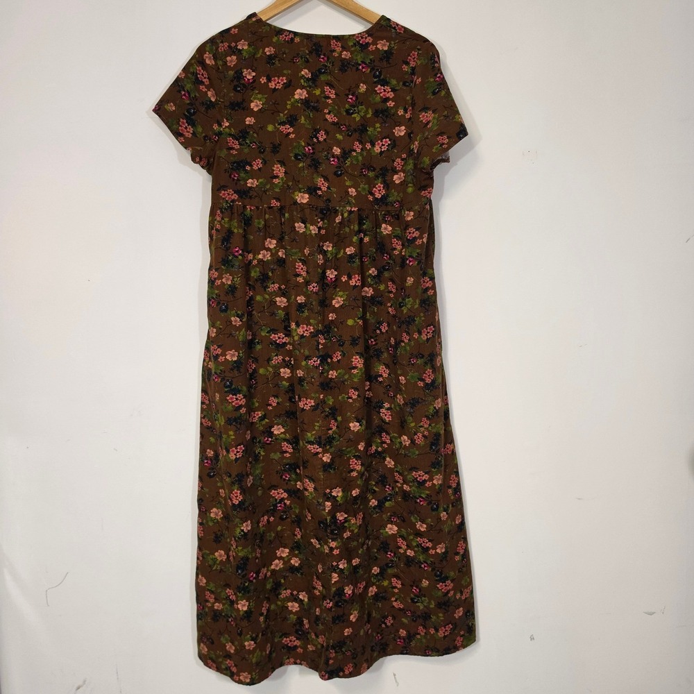 Natural Life Avery Corduroy Midi Dress Womens M Brown Floral Pockets fall - Picture 8 of 13